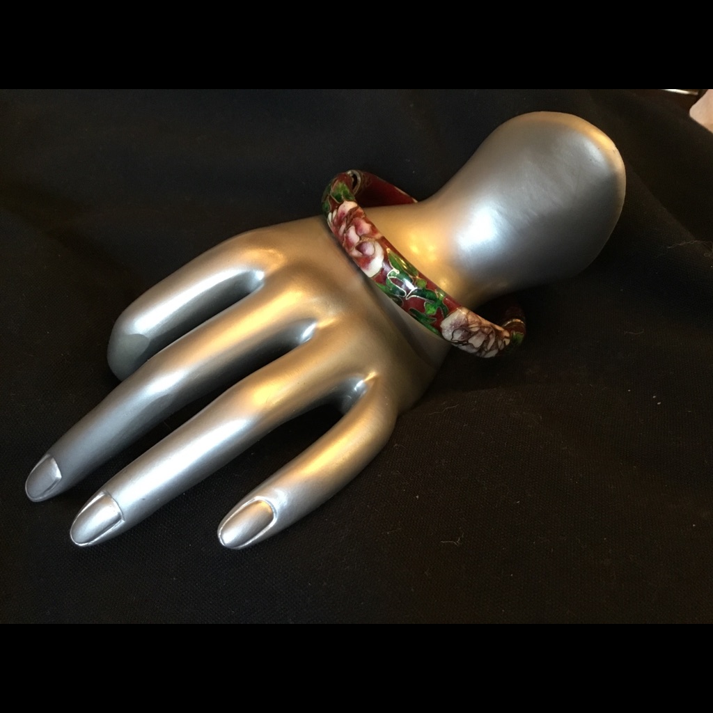 Vintage Chinese Cloisonn Hinged Bangle Bracelet 69$